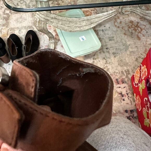 Vintage Lauren Ralph Lauren Odessa Brown Leather Peep-Toe Heeled Sandals Size 9M - Picture 7 of 12